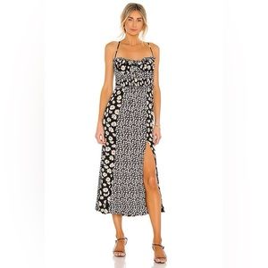 Free People Tigerlily Midi Dress in Black Combo Size Large